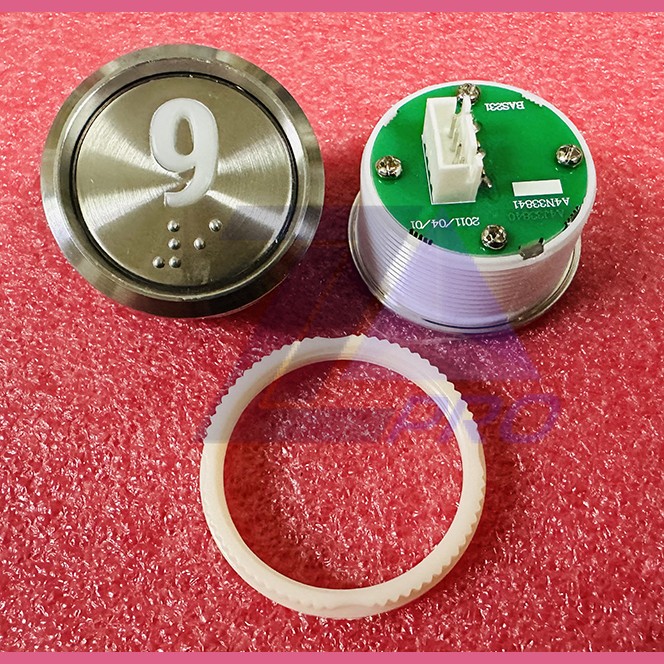 Кнопка "9" (с шрифтом Брайля, белая круговая подсветка, тип BAS231) A4N33841 Otis