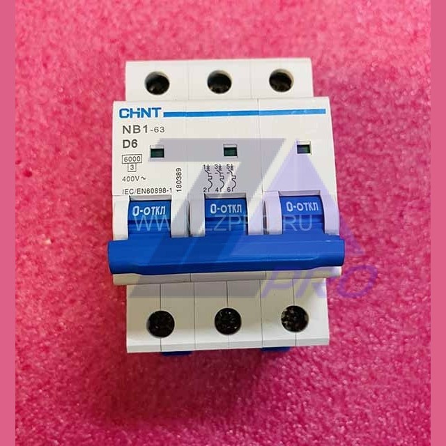 Выключатель автоматический 3-х полюсный NB1-63 D6 CHINT
