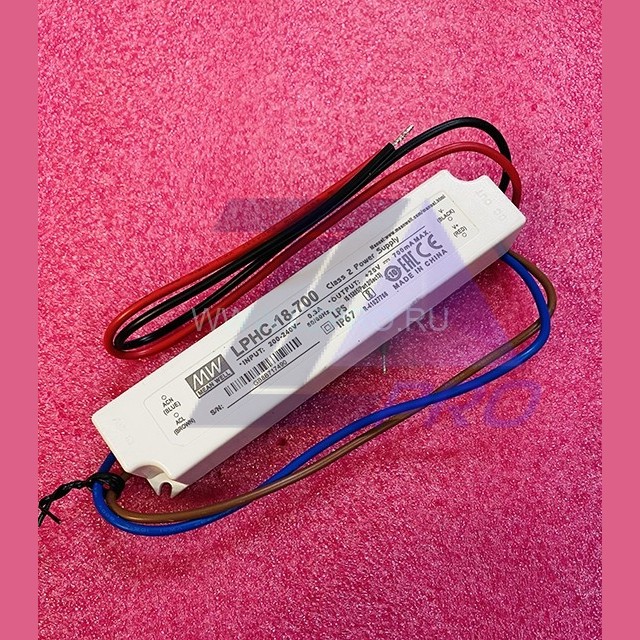 Блок питания для светодиодного освещения LPHC-18-700, AC/DC LED, 6-25В,0.7А,17.5Вт,IP67 Mean Well