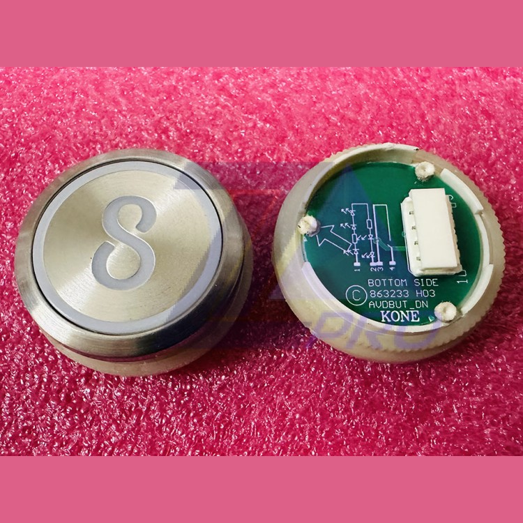 Кнопка приказа "8" круглая, серебристая поверхность, AVDBUT, красная подсветка, KM863050G005H008 Kone